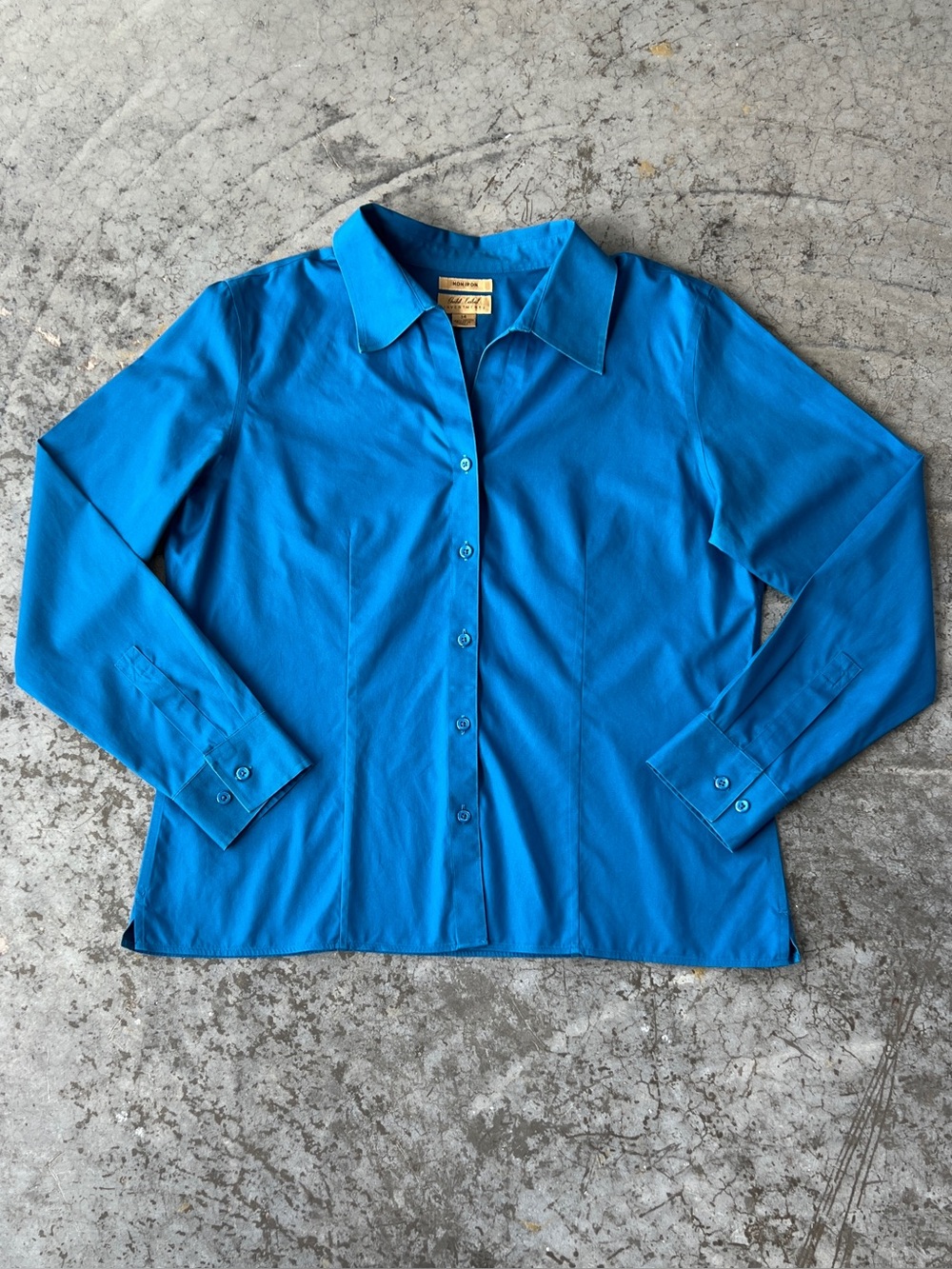 Gold Label Investments Non Iron Shirt Women 14 Blue Cotton Long Sleeve Button Up